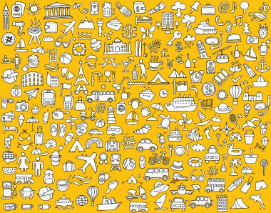 büyük doodled seyahat ve Turizm simgeler koleksiyonu
