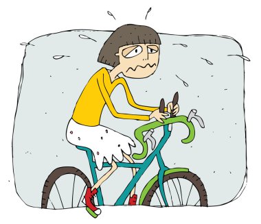 yorgun kız karikatür bir bisiklet sürme