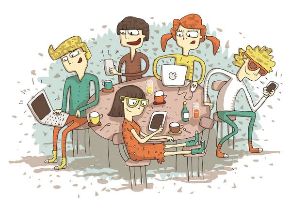t ile oynayan gençler bir grup ile küresel köy karikatür