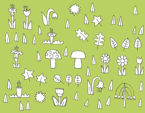 Cartoon Vegetation Collection in black and white — Stock Vector