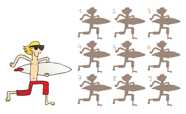 Surfer Schatten visuelle Spiel — Stockvektor