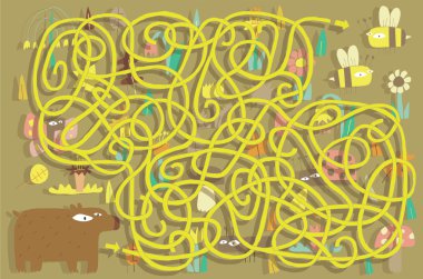 Bees Maze Game. Solution in hidden layer! clipart