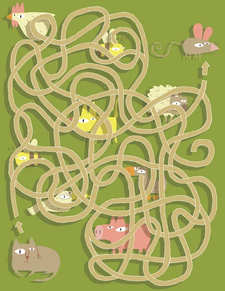 Cat and Mouse Maze Game. Solution in hidden layer! — Stockový vektor