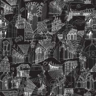 Historic Italian Architecture Collage seamless pattern