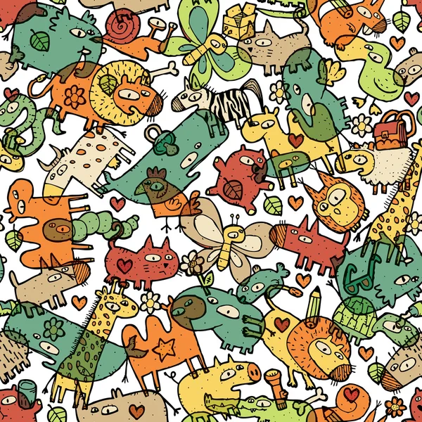 Animals and Objects Seamless Pattern — Stock Vector