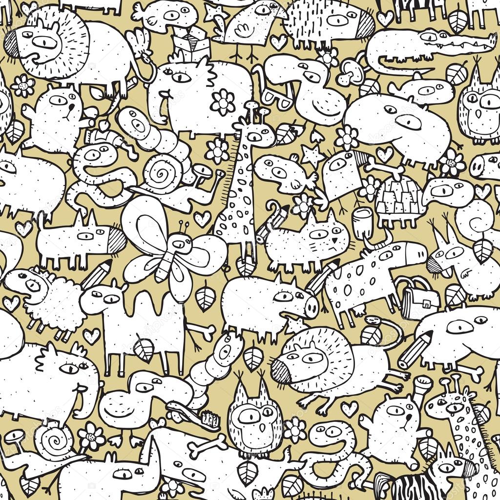 Animals and Objects Seamless Pattern