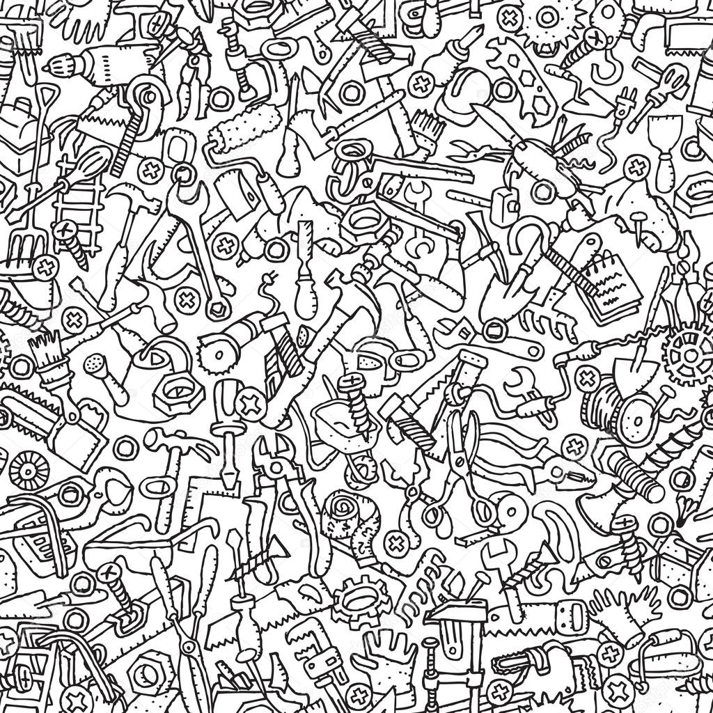 Tools seamless pattern in black and white