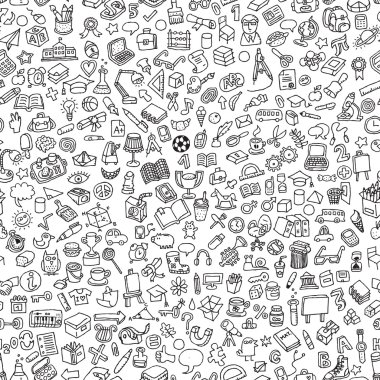 School seamless pattern in black and white  clipart