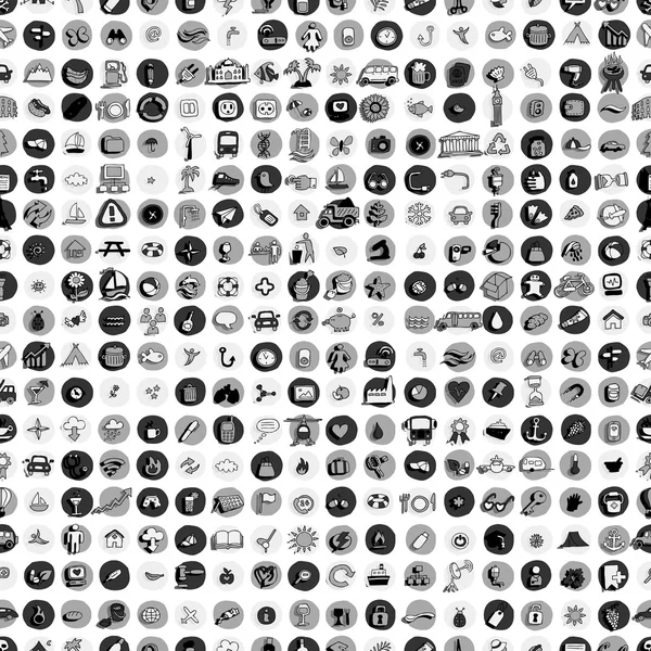 Icons and circles seamless pattern in grey — Stock Vector