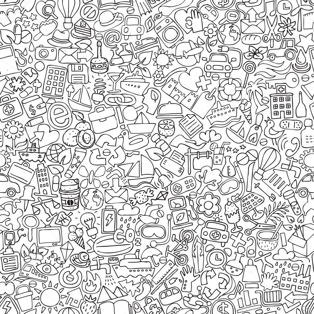 Symbols seamless pattern in black and white