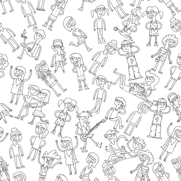 Singing children seamless pattern in black and white — Stock Vector