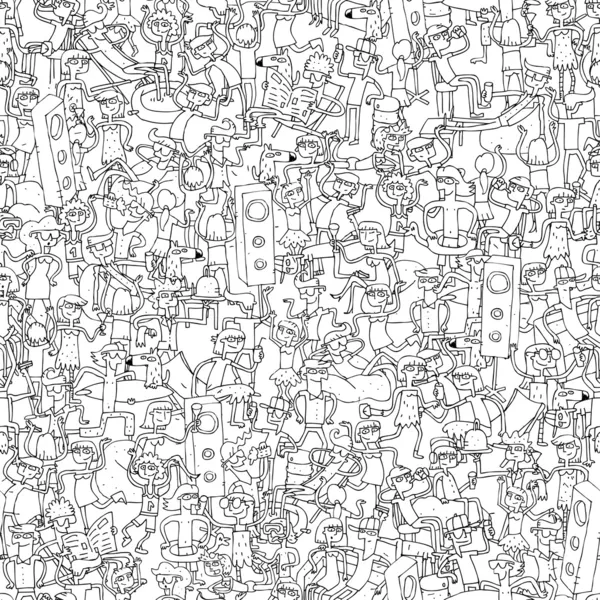 Dance party seamless pattern with doodled youngsters having fun — Wektor stockowy