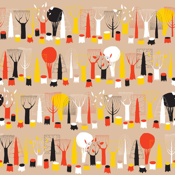 Деревья бесшовные рисунки рядов гобелен в цветах
 