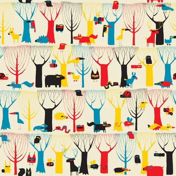 Holz Tiere Wandteppich nahtlose Muster in modernistischen Farben — Stockvektor
