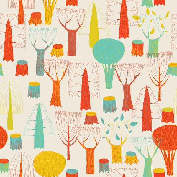 Trees seamless pattern tapestry in pop-colors — Stock Vector