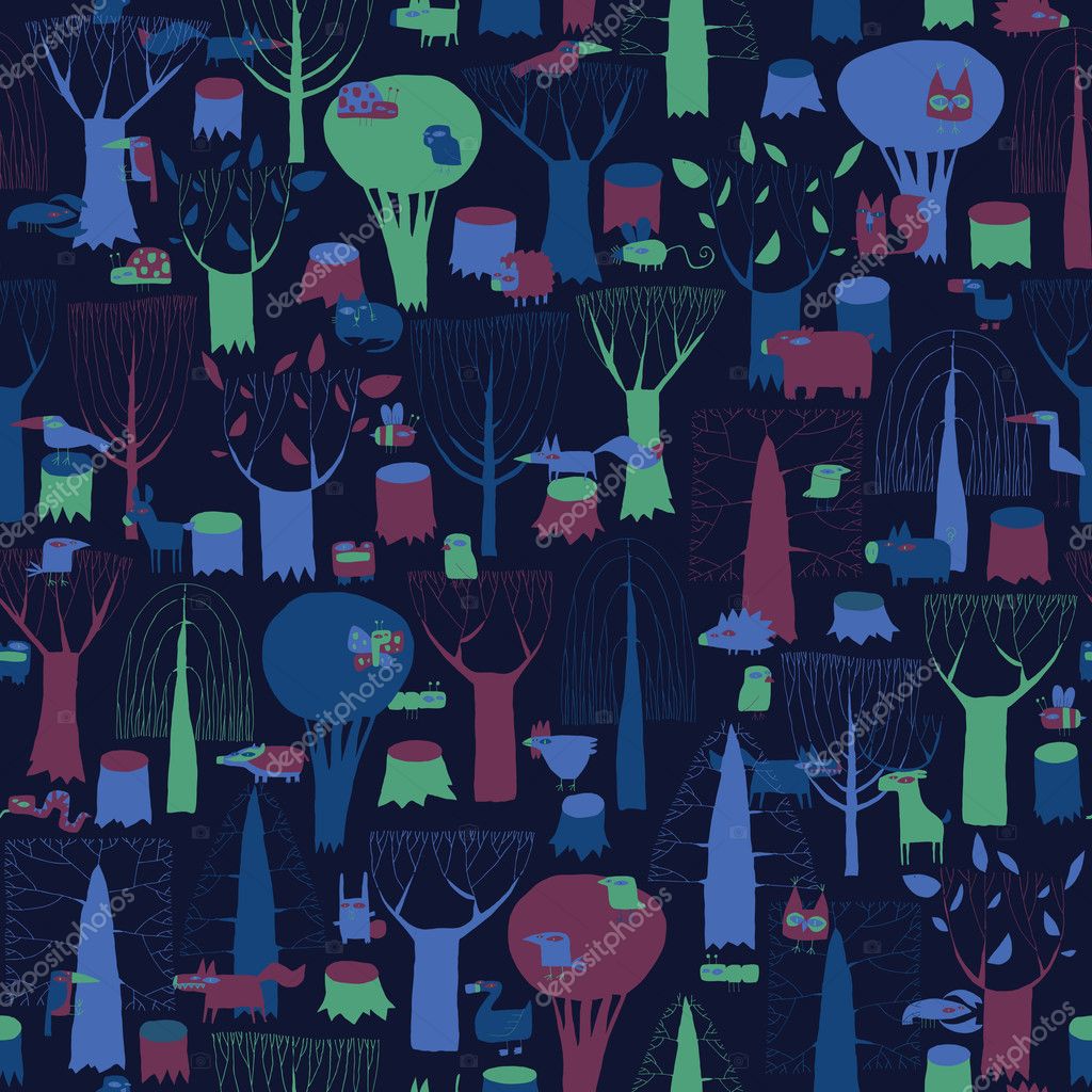 Download Wood Animals Tapestry Seamless Pattern In Dark Colors Stock Vector C Vook 44907917