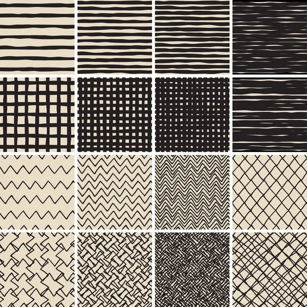 Basic Doodle seamless pattern set Nr.2 in schwarz und weiß — Stockvektor