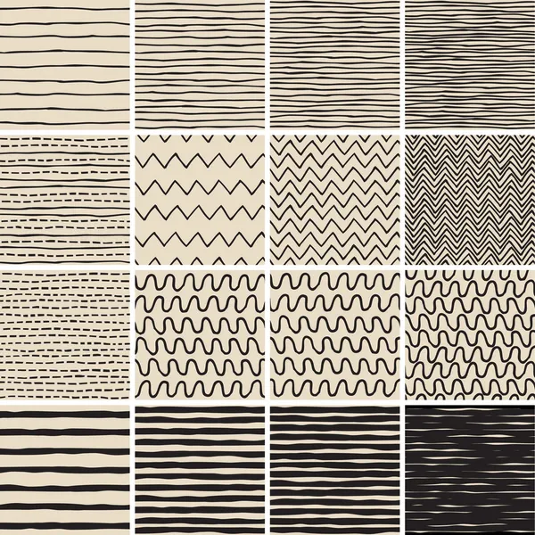 Conjunto de patrones sin costura de Doodle básico No.6 en blanco y negro — Archivo Imágenes Vectoriales