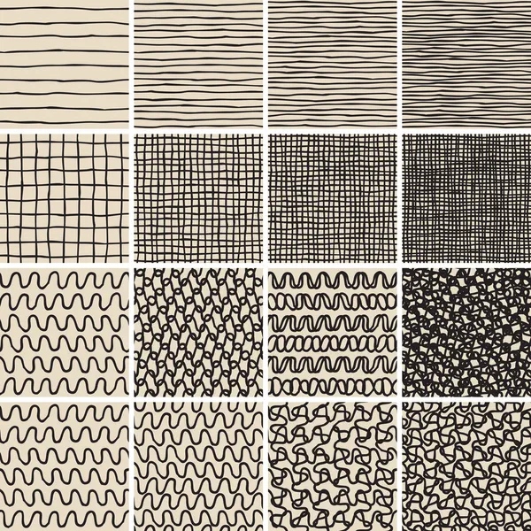 Basic Doodle seamless pattern set Nr.1 in schwarz und weiß — Stockvektor
