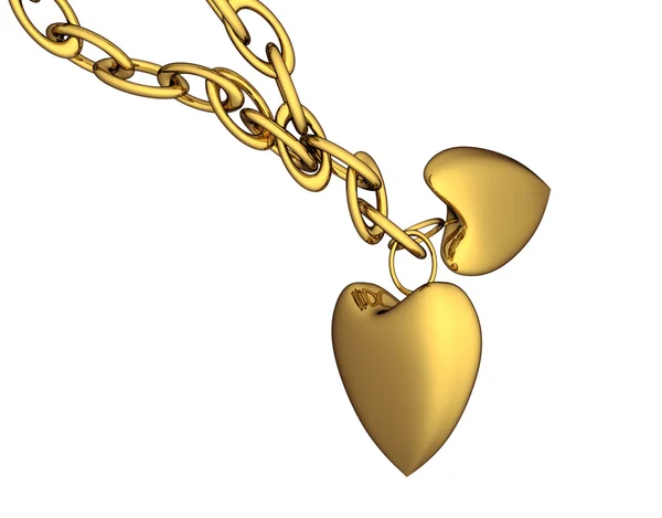 Gold necklace with two hearts, illustration — Stock Photo, Image