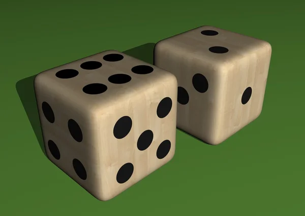 Dice, green table — Stock Photo, Image
