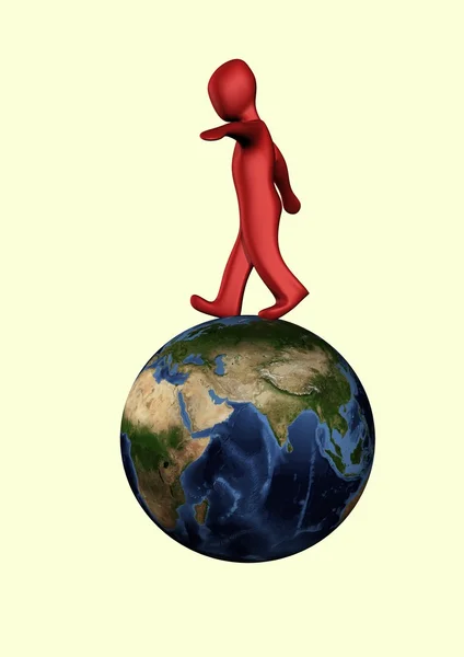 Man walking on the world — Stock Photo, Image