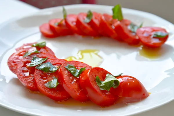 Pomidorów, bazylii i oliwy z oliwek — Zdjęcie stockowe