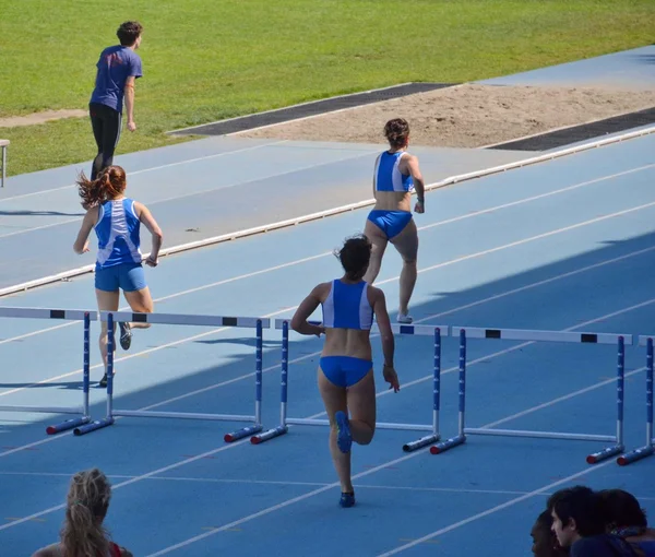 Atletica. donna steeplechase — Foto Stock