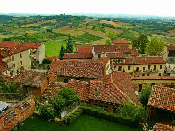 Paysage. Lu San Salvatore Monferrato. maisons. les toits. pays. à l'extérieur. tour. des briques. marcher — Photo