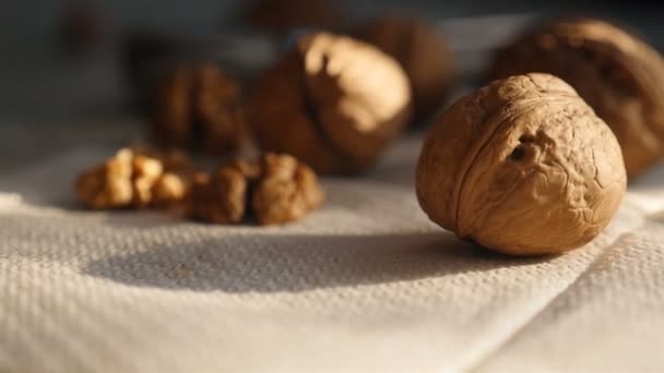 Chopped walnut. Slow motion. Close-up — Stockvideo
