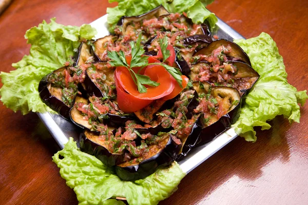 Grilled eggplant with tomato sauce — Stock Photo, Image