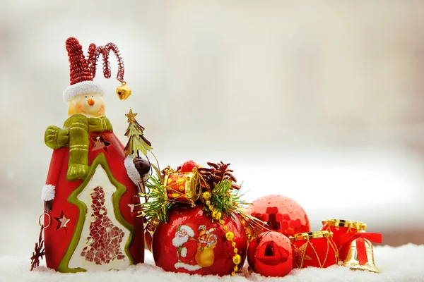 Snowman with christmas decoration — Stock Photo, Image