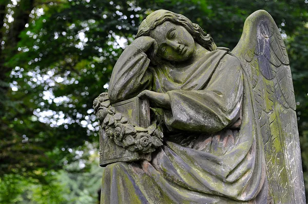 Sad angel statue on old cemetery