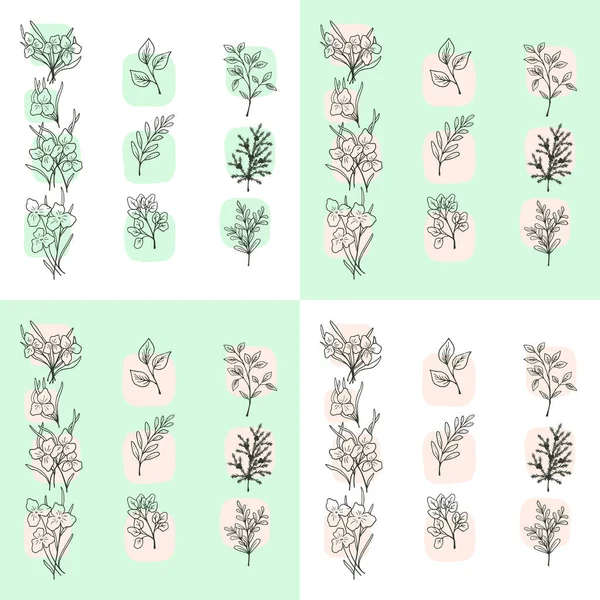 纺织品或纸张印刷和设计用花卉图形化轮廓 植物性有机植物无缝背景 — 图库矢量图片