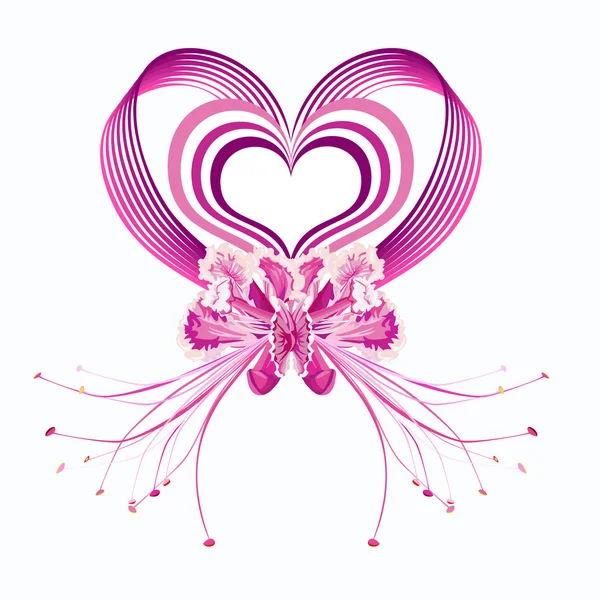 Pink hearts and orchids — Stock Vector