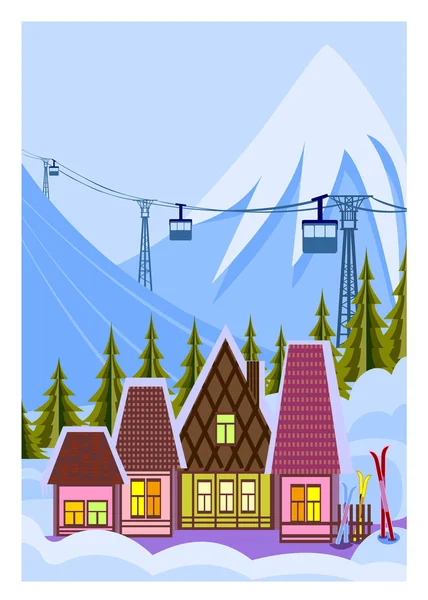 Small ski resort — Stock Vector