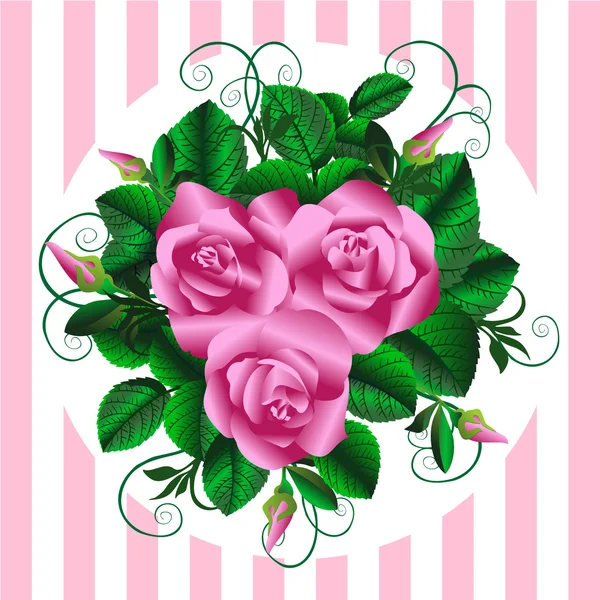 Retro bouquet with roses, rosebuds and leaves on striped background — Stock Vector