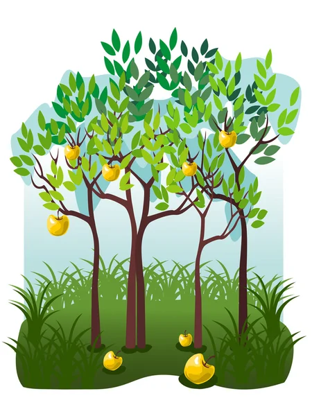 Frutas jugosas en el jardín de manzanas — Archivo Imágenes Vectoriales