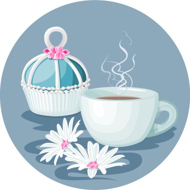 cupcake fincan kahve ve çiçek kompozisyon
