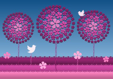 Floral trees blossom in pink garden clipart