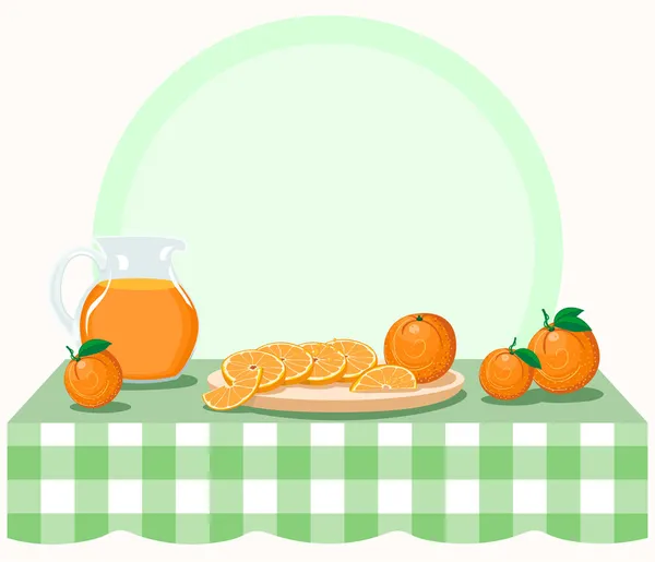 Oranges on checkered tablecloth — Stock Vector