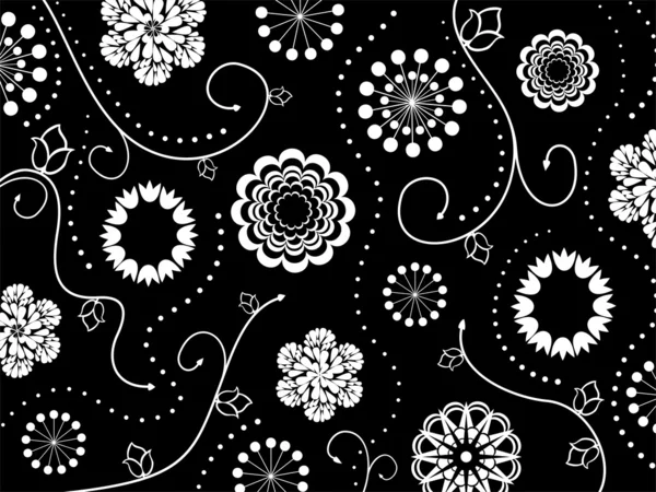 Çiçekli siyah beyaz desen — Stok Vektör