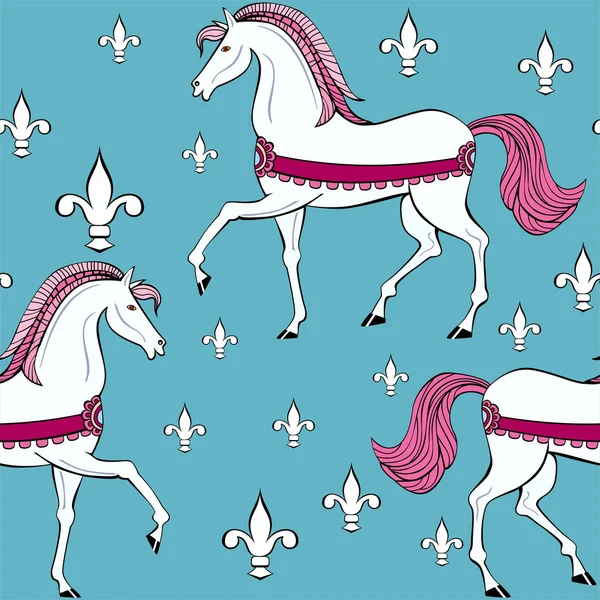 Nahtloses Muster mit weißen Pferden — Stockvektor