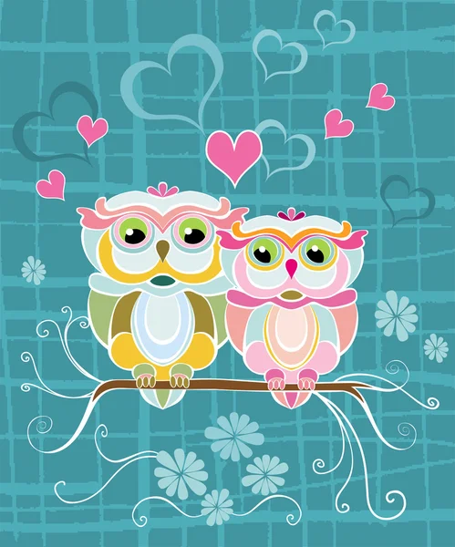 Two Owls in Love — Stock Vector