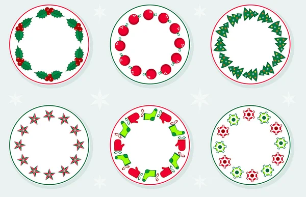 Stickers With Christmas Wreaths — Stock Vector