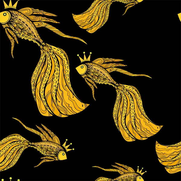 黄金の魚のシームレスなパターン — ストックベクタ