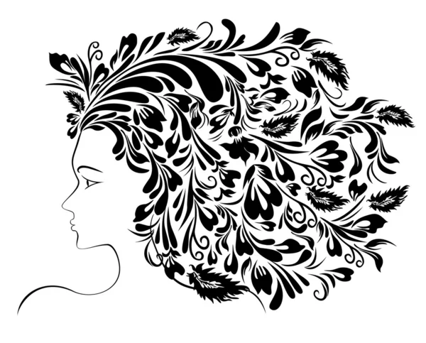 Chica peinado floral — Vector de stock