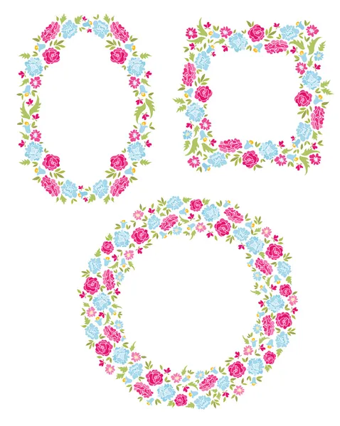 Set Of Three Floral Wreaths — Stock Vector