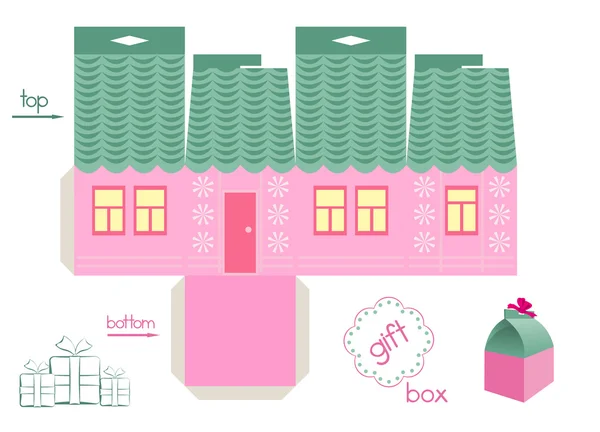 Sablon rózsaszín ház díszdobozban — Stock Vector