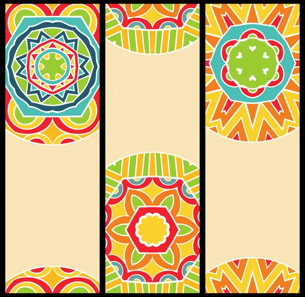 Bright Ethnic Patterns at Set of Cards — Stock Vector